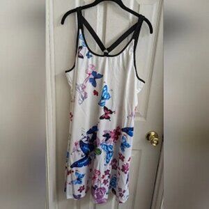 DRESSFO Butterfly Floral Print O-Ring Strap Dress